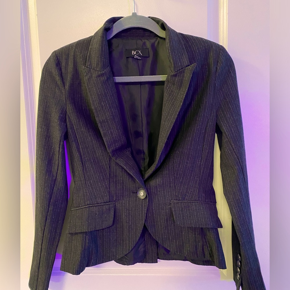 BCX Black Pinstriped Blazer Single Button Tailored Fit